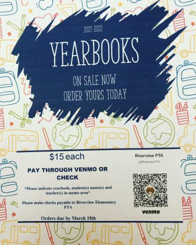 Pictured is a flyer with the words Yearbook on sale now with a QR code to make payment. 