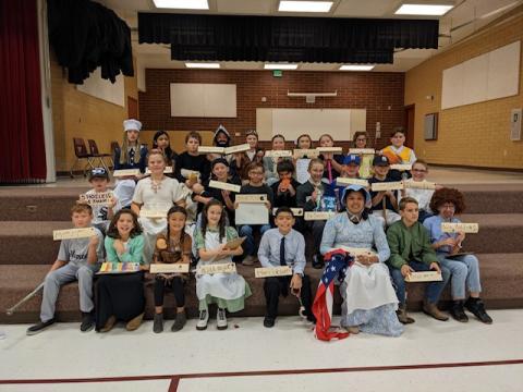 Mrs. Hollister's class pictured in their costumes.