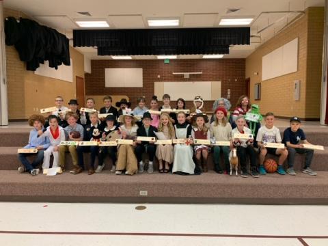 Mrs. Nuttall's class pictured in their costumes.