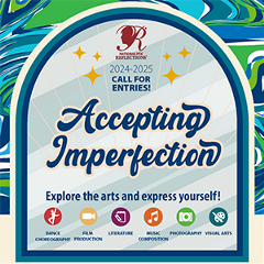 Pictured is the logo in blue stating the theme Accepting Imperfection.