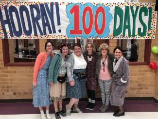 Pictured our teachers dressed up as one hundredth year old