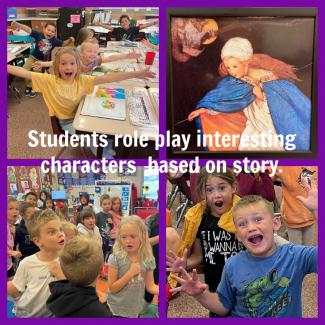 The picture shows kids role playing characters f a story.