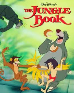Pictured is the cover of Jungle Book - with it main characters. 