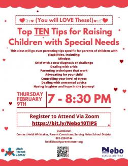 Pictured is information about the workshop in red letters with hearts surrounding the page. 