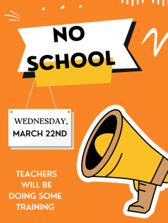 Orange and yellow sign with a microphone reading- No school.